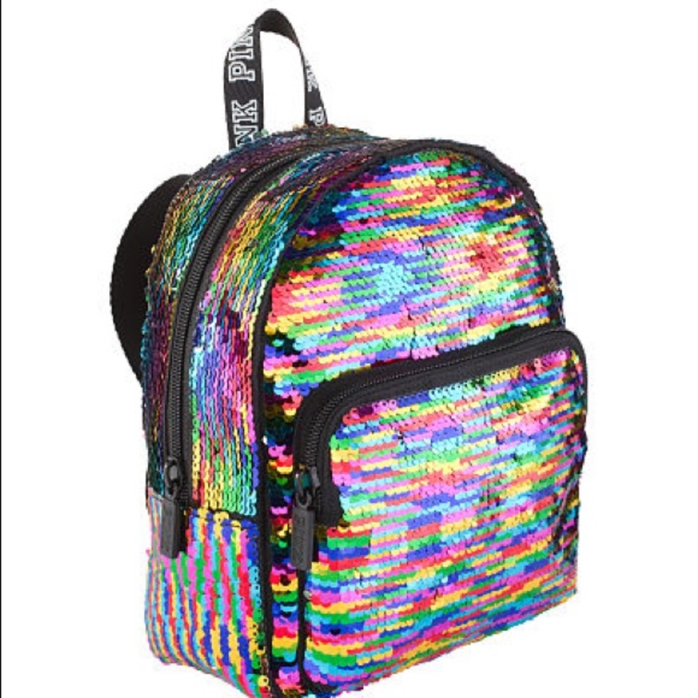 🌈 NEW Victoria’s Secret PINK Rainbow Multi Sparkle Sequin Backpack Schoolbag 4